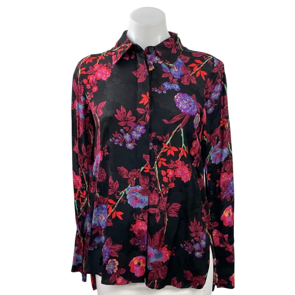 NEW Reiss Multicolor Floral Texture Jacquard Long Sleeve Button Down Shirt Top 0